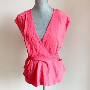 🌈 3/$20 Wilfred pink silk wrap style top with pockets